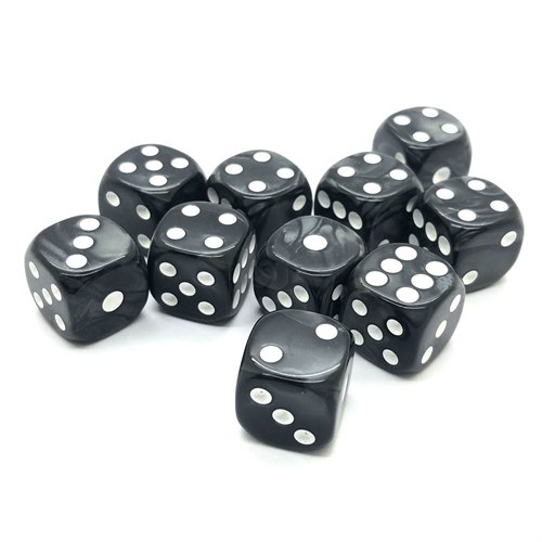 Dice Set 10 pcs. Dice D6 Marbled Black 16 mm with Rounded Corners - photo 18062