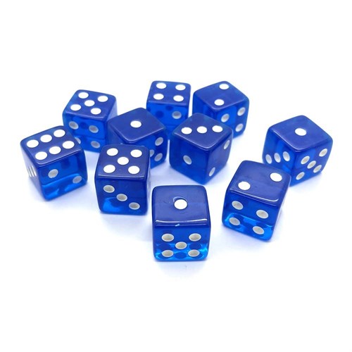 Dice Set 10 pcs. D6 Transparent Blue 16 mm with Square Corners - photo 18068