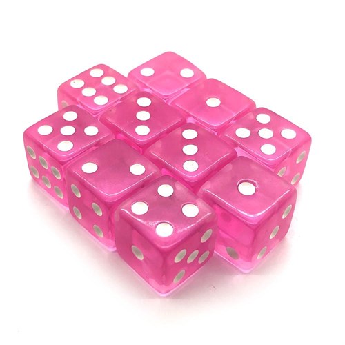 Dice Set 10 pcs. D6 Transparent Pink 16 mm with Square Corners - photo 18069