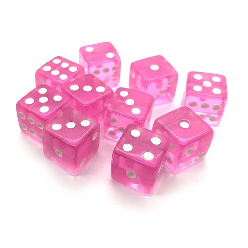Dice Set 10 pcs. D6 Transparent Pink 16 mm with Square Corners - photo 18070