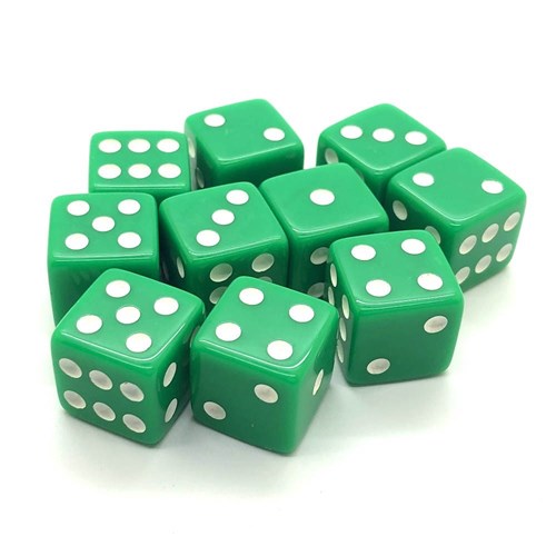 Dice Set 10 pcs. D6 Matte Green 16 mm with Square Corners - photo 18072