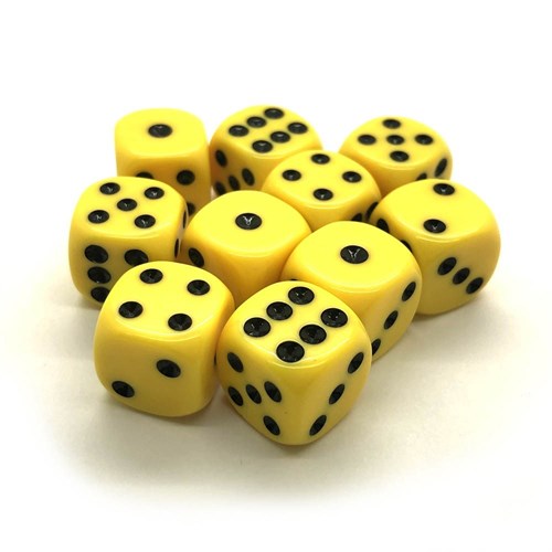 Dice Set 10 pcs. D6 Matte Yellow 16 mm with Rounded Corners - photo 18075