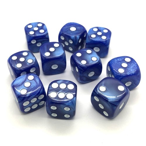 Dice Set 10 pcs. D6 Marbled Blue 16 mm with Rounded Corners - photo 18077