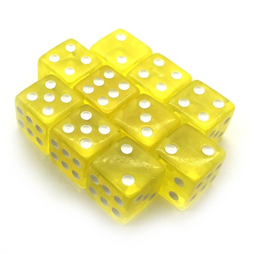 Dice Set 10 pcs. D6 Transparent Yellow 16 mm with Square Corners - photo 18078