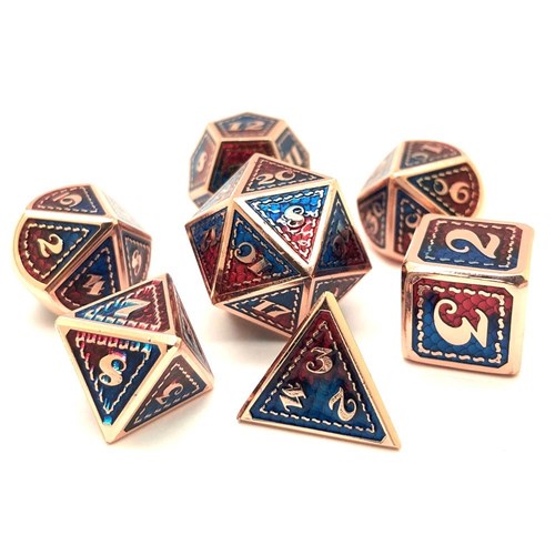 7-Piece Metal RPG Dice Set — Dragon Scale (Red-Blue with Copper) - photo 21248