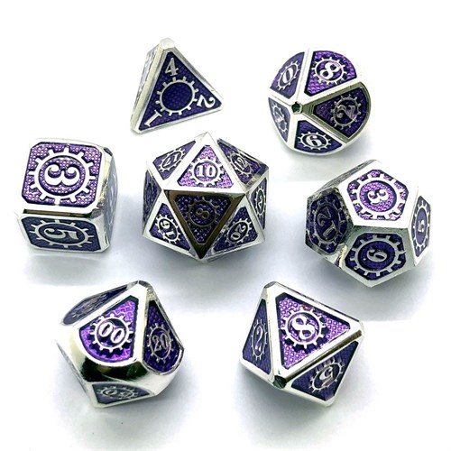 7-Piece Metal RPG Dice Set — Gears Purple with Silver - photo 21254