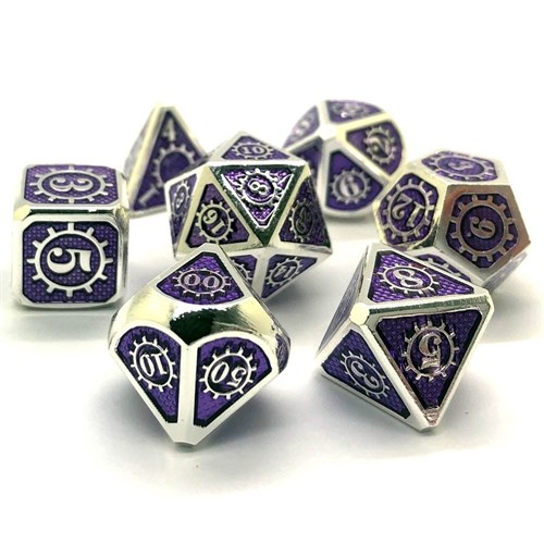 7-Piece Metal RPG Dice Set — Gears Purple with Silver - photo 21255