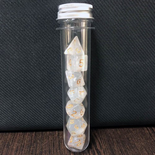 7-Piece RPG Dice Set — Smoky White with Gold (in Display Vial) - photo 21394