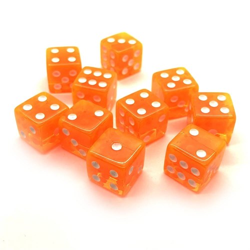 Dice Set 10 pcs. D6 Transparent Orange 16 mm with Square Corners - photo 21603