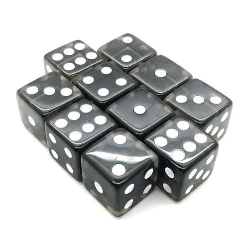 Dice Set 10 pcs. D6 Transparent Black 16 mm with Square Corners - photo 21630