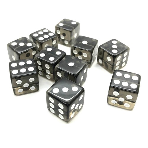 Dice Set 10 pcs. D6 Transparent Black 16 mm with Square Corners - photo 21631