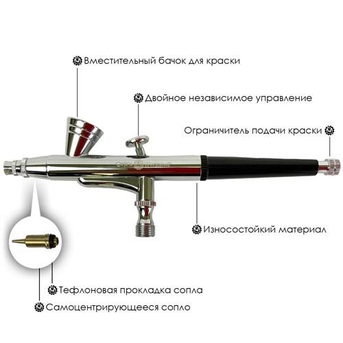 Airbrush for Nail Art and Modelling OW "Spectrum-2for" + Set (Hose, 3 Nozzle, 3 Needle, Pipette) - photo 22018