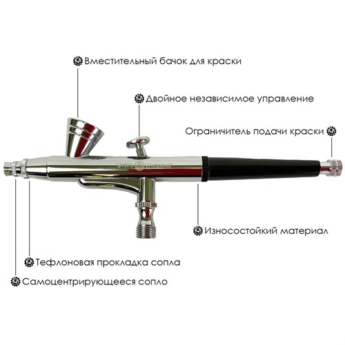 Airbrush for Nail Art and Modelling OW "Spectrum-2for" + Set (Hose, 3 Nozzle, 3 Needle, Pipette) - photo 22025