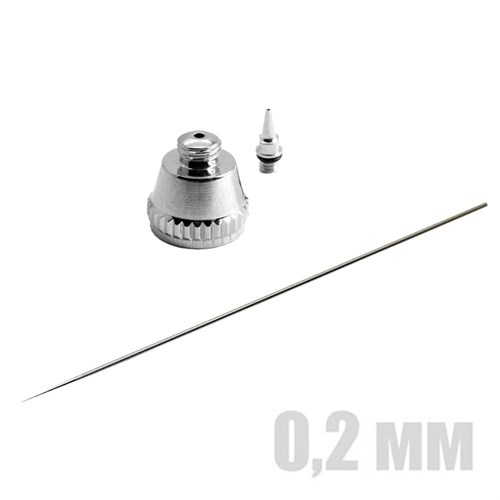 Threaded-Nozzle Airbrush Spare Part Set 0.2 mm (Needle, Nozzle, Air Cap Body) OW - photo 24482
