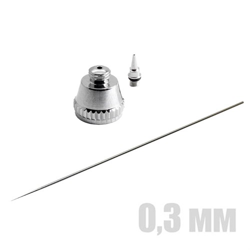 Threaded-Nozzle Airbrush Spare Part Set 0.3 mm (Needle, Nozzle, Air Cap Body) OW - photo 24483