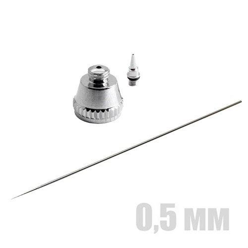 Threaded-Nozzle Airbrush Spare Part Set 0.5 mm (Needle, Nozzle, Air Cap Body) OW - photo 24484
