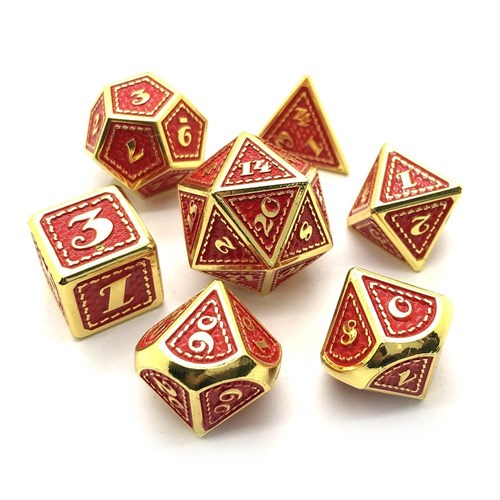 7-Piece Metal RPG Dice Set — Dragon Scale (Red with Gold) 16 mm - photo 25179
