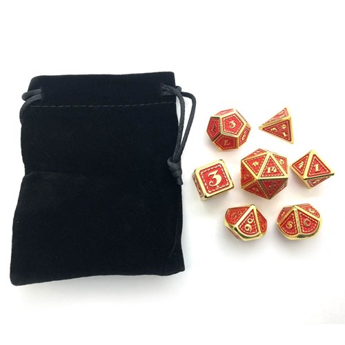 7-Piece Metal RPG Dice Set — Dragon Scale (Red with Gold) 16 mm - photo 25180