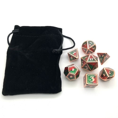 7-Piece Metal RPG Dice Set — Dragon Scale Red-Green with Copper - photo 25186