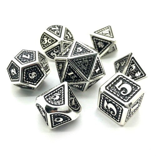 7-Piece Metal RPG Dice Set — Dragon Scale (Black with Silver) 16 mm - photo 25191