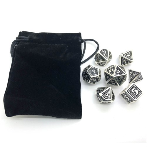 7-Piece Metal RPG Dice Set — Dragon Scale (Black with Silver) 16 mm - photo 25192