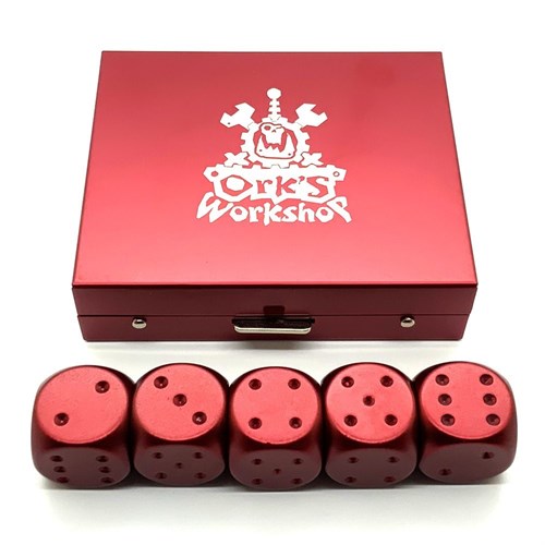 Dice D6 Aluminium 16 mm 5pcs. Red in Case - photo 25329