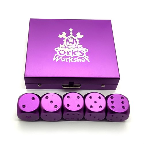 Dice D6 Aluminium 16 mm 5pcs. Purple in Case - photo 25333