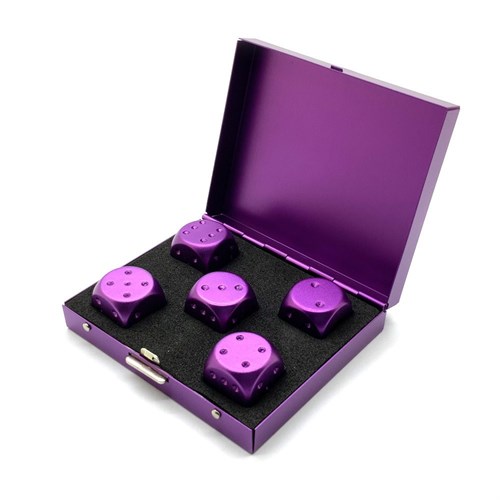 Dice D6 Aluminium 16 mm 5pcs. Purple in Case - photo 25334