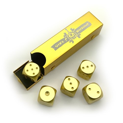 Dice D6 Aluminium 16 mm 5pcs. Gold in Tube - photo 25339