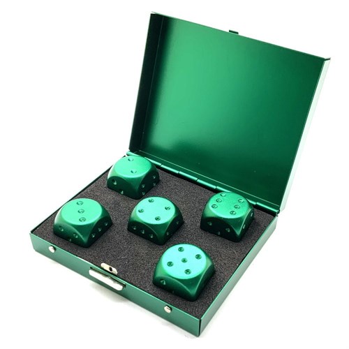 Dice D6 Aluminium 16 mm 5pcs. Green in Case - photo 25357