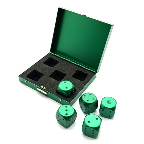 Dice D6 Aluminium 16 mm 5pcs. Green in Case - photo 25359