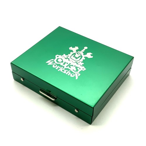 Dice D6 Aluminium 16 mm 5pcs. Green in Case - photo 25360