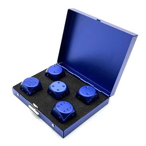 Dice D6 Aluminium 16 mm 5pcs. Blue in Case - photo 25367