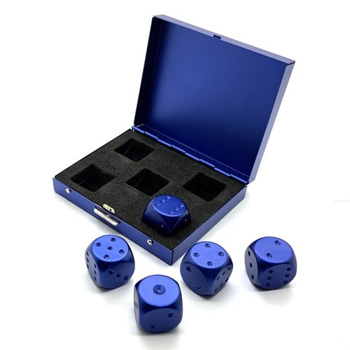 Dice D6 Aluminium 16 mm 5pcs. Blue in Case - photo 25368
