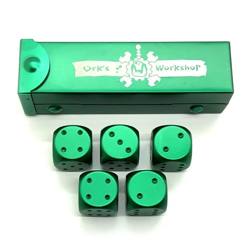 Dice D6 Aluminium 16 mm 5pcs. Green in Tube - photo 25388