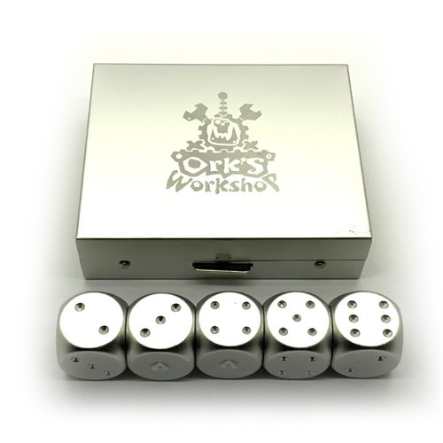 Dice D6 Aluminium Silver 16 mm 5pcs. in Case - photo 25398