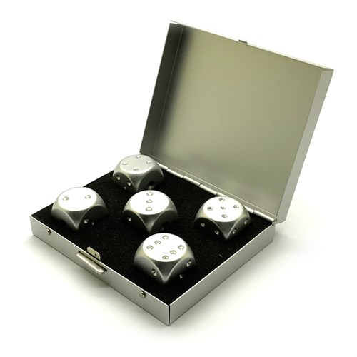 Dice D6 Aluminium Silver 16 mm 5pcs. in Case - photo 25399