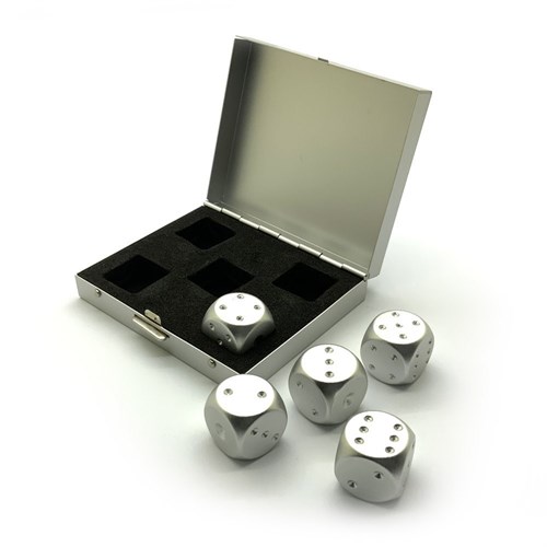 Dice D6 Aluminium Silver 16 mm 5pcs. in Case - photo 25400