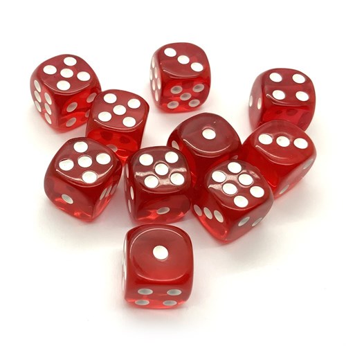 Dice D6 14 mm 10pcs. Red Transparent - photo 25428