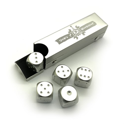 Dice D6 Aluminium Silver 16 mm 5pcs. in Tube - photo 25459