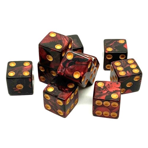 Dice Set 10 pcs. D6 Pearlescent "Hellfire" 16 mm with Square Corners - photo 25468