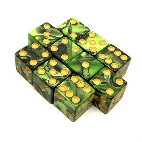 Dice Set 10 pcs. D6 Pearlescent "Green Dragon" 16 mm with Square Corners - photo 25478