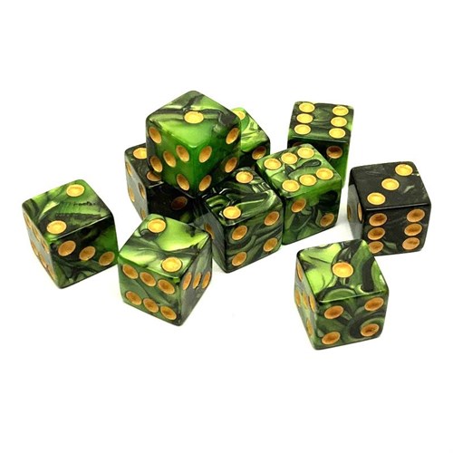 Dice Set 10 pcs. D6 Pearlescent "Green Dragon" 16 mm with Square Corners - photo 25480