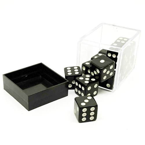 Dice D6 16 mm 12pcs in Plastic Box. Black with Sharp Corners - photo 25622