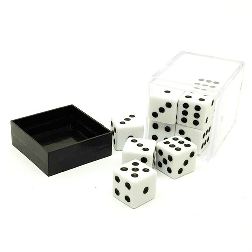 Dice D6 16 mm 12pcs in Plastic Box. White with Sharp Corners - photo 25624
