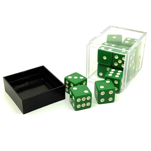Dice D6 16 mm 12pcs in Plastic Box. Green with Sharp Corners - photo 25626