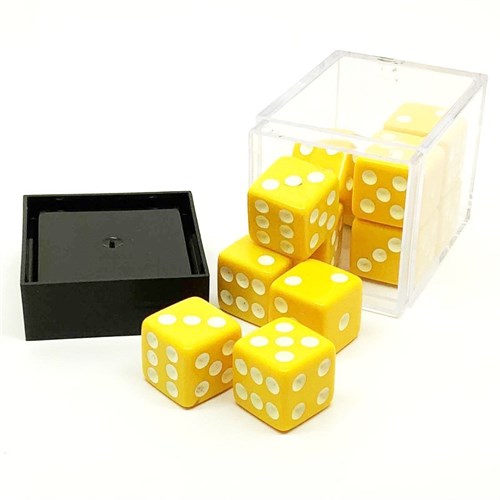 Dice D6 16 mm 12pcs in Plastic Box. Yellow with Sharp Corners - photo 25628