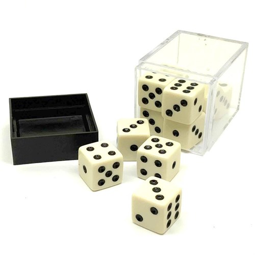 Dice D6 16 mm 12pcs in Plastic Box. Beige with Sharp Corners - photo 25634