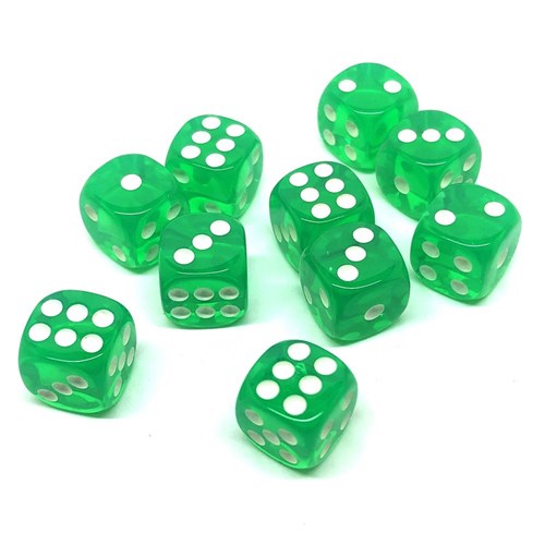 Dice D6 12 mm 10pcs. Green Transparent - photo 25749