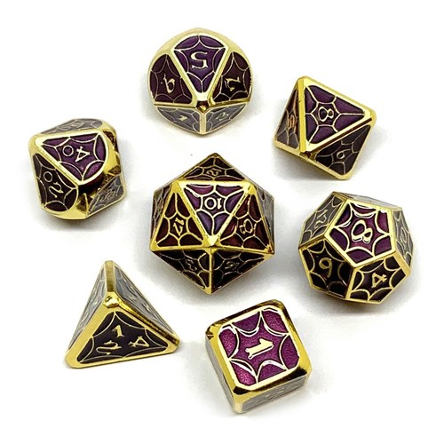 7-Piece Metal RPG Dice Set — Burgundy Stained Glass - photo 25948